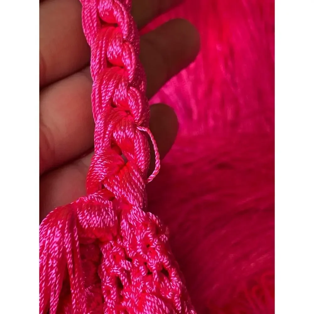 ANDREA ALMEIDA Bel Crochet Fringe Tiered Pink Maxi Dress Size XS/S - Picture 14 of 15